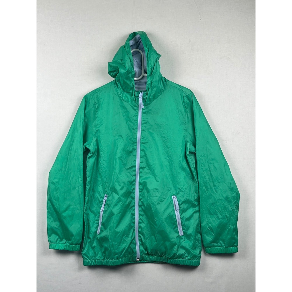 Cat & Jack Green Windbreaker Jacket Kids XL Full Zip Hooded Recycled Polyester